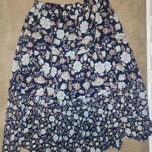 Lane Bryant Black and Purple Floral A-Line Skirt